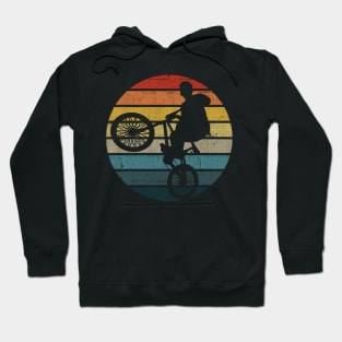 BMX Bicyclist Silhouette On A Distressed Retro Sunset graphic Hoodie